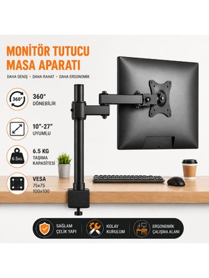 Multizone Monitör Tv Standı Askı Aparatı 10-27 Inç Vesa Uyumlu Masa Tutucu Ergonomik
