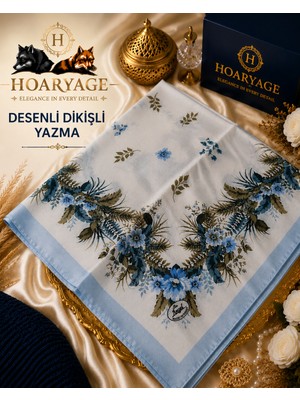 Hoaryage Zarif Çiçek Desenli Dikişli Yazma Tülbent Yemeni Fular Eşarp 80X80 cm