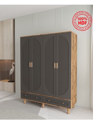 T&B Soho 4 Kapaklı Çekmeceli Gardırop - Tamamı Mdf