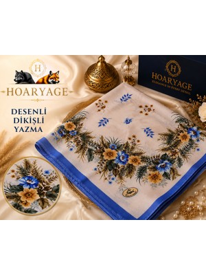 Hoaryage Zarif Çiçek Desenli Dikişli Yazma Tülbent Yemeni Fular Eşarp 80X80 cm