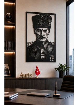 Aurix Mustafa Kemal Atatürk Portresi Metal Duvar Tablosu 44X69CM