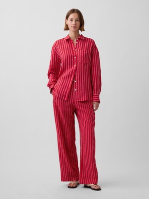Gap Kadın Kırmızı Keten Karışımlı Easy Wide-Leg Pantolon