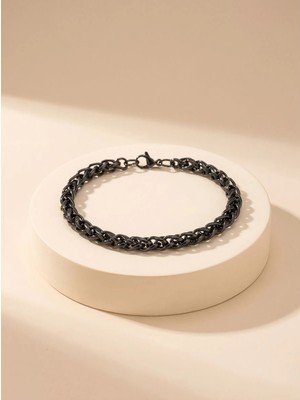 Parmas Design Hasır Örgü Çelik 6mm Zincir Erkek Maskülen Hediye Bileklik 01852
