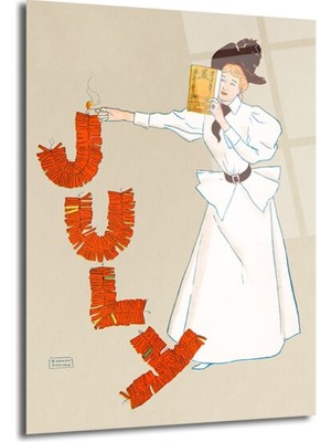 GLAZELLA Vintage Temmuz Kutlaması Cam Tablo - Edward Penfield Sanatı