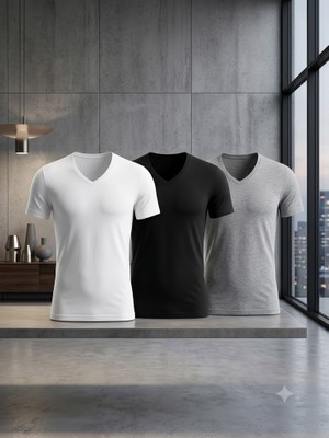 HMD Erkek V Yaka Kısa Kollu %100 Pamuklu Ribana 3 Adet Atlet 509-510