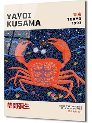 GLAZELLA Yayoi Kusama Tarzı Kırmızı Yengeç Motifli Modern Cam Tablo