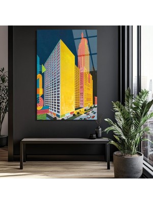 GLAZELLA Retro Şehir Manzarası Cam Tablo - Canlı Renklerle Modern Sanat