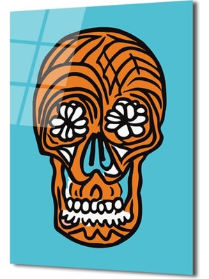 GLAZELLA Meksika Şeker Kafatası Temalı Pop Art Cam Tablo