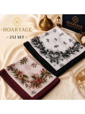 Hoaryage 2 Adet Zarif Çiçek Desenli Dikişli Yazma Tülbent Yemeni Fular Eşarp 80X80 cm