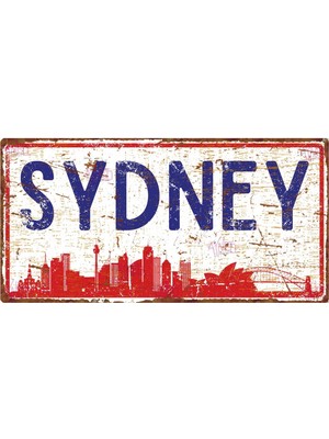 AYNED Print Eskitme Görünümlü Sydney Ahşap Tabela – Retro Şehir Levhası