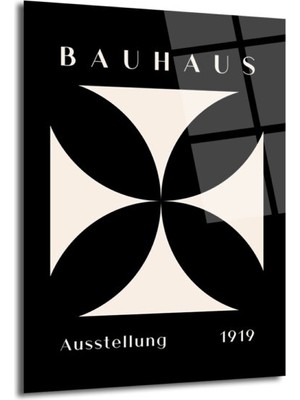 GLAZELLA Bauhaus Minimalist Geometrik Cam Tablo - Siyah Beyaz Sanat Eseri