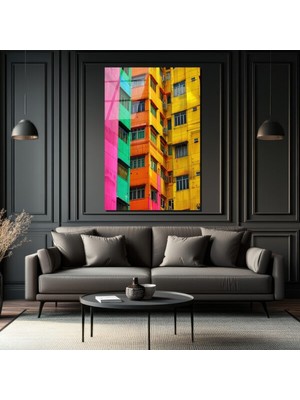 GLAZELLA Rengarenk Şehir Dokusu Modern Cam Tablo