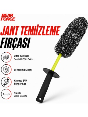 Robeve Bear Force Premium Jant Temizleme Fırçası 45 cm Oto Jant Yıkama Fırçası Çizmez Ekstra Dolgun Yumuşak Kıllı Detailing Lastik Fırçası Kaymaz Saplı Araç Jant Temizlik Fırçası