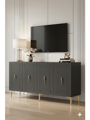 Yumedi Design KA1539AG - Zülbia Konsol, Tv Sehpası, Çok Amaçlı Dolap ve Kahve Köşesi 150CM Antrasit-Gold