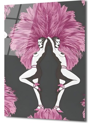 GLAZELLA Art Deco Ruhu: Pembe Tüylü Dansçılar Cam Tablo