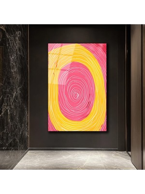 GLAZELLA Canlı Pembe Sarı Çizgili Soyut Cam Tablo
