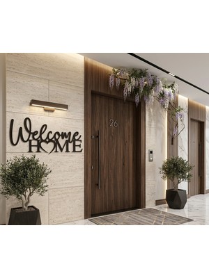 Sscnc Ahşap Lazer Kesim Welcome Home Kalpli Duvar Dekoru - Siyah Mdf Kapı Üstü Süsü Tablo