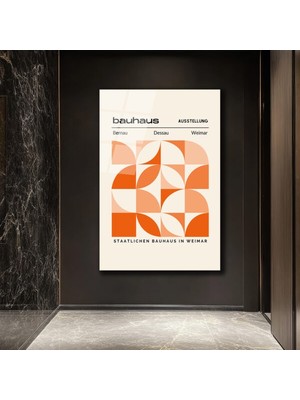GLAZELLA Bauhaus Geometrik Desenli Turuncu Cam Tablo