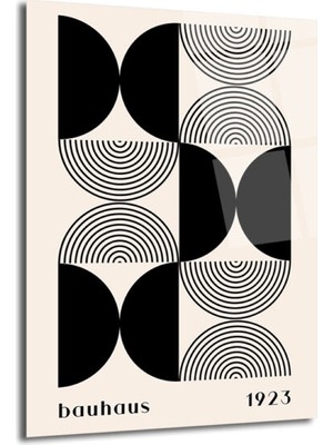 GLAZELLA Bauhaus Minimalist Geometrik Siyah Beyaz Cam Tablo