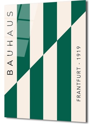GLAZELLA Bauhaus Yeşil Çizgili Sanat Cam Tablo - Modern Duvar Dekoru