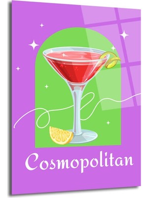 GLAZELLA Cosmopolitan Kokteyl Sanat Cam Tablo - Modern Bar Dekorasyonu