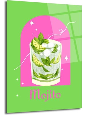 GLAZELLA Enerjik Mojito Kokteyl Sanatı Cam Tablo - Yaz Ferahlığı