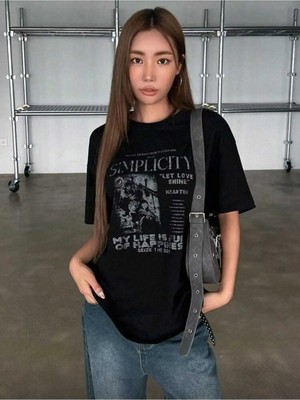 Luliana Baskılı Premium Kalite Yıkama Sokak Stili Oversize T-Shirt