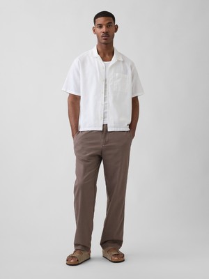 Gap Erkek Kahverengi Keten Karışımlı Relaxed Taper Easy Pantolon