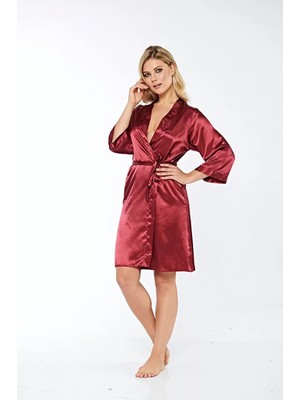 MiraLive Bordo Ipek Saten Sabahlık - 14004
