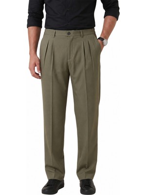 Rizzup Haki Baggy Fit Pileli Kumaş Pantolon – Likralı, Beli Lastikli Rahat Kesim Erkek Pantolon 2600920