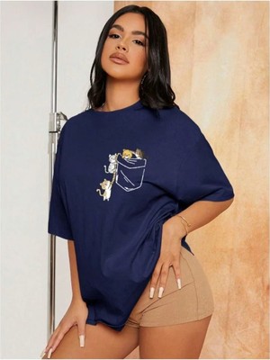 Luliana 1.kalite Baskılı Oversize T-Shirt Günlük Tişört Trend Moda ve Modern Stil Styel %100 Organik Pamuk Relaxed