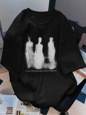 Luliana 1.kalite Baskılı Oversize T-Shirt Günlük Tişört Trend Moda ve Modern Stil Styel %100 Organik Pamuk Relaxed