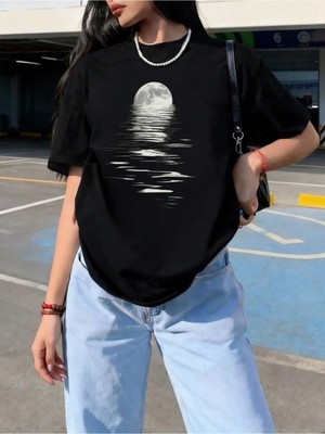 Luliana 1.kalite Baskılı Oversize T-Shirt Günlük Tişört Trend Moda ve Modern Stil Styel %100 Organik Pamuk Relaxed