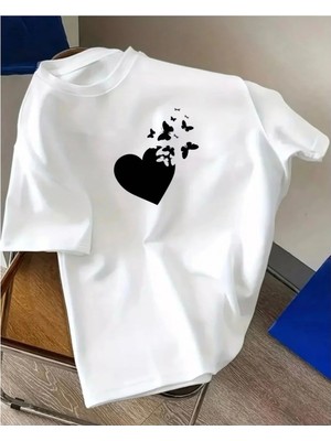 Luliana 1.kalite Baskılı Oversize T-Shirt Günlük Tişört Trend Moda ve Modern Stil Styel %100 Organik Pamuk Relaxed