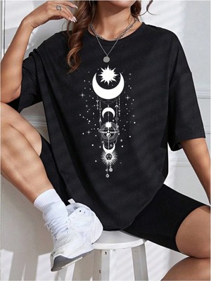 Luliana 1.kalite Baskılı Oversize T-Shirt Günlük Tişört Trend Moda ve Modern Stil Styel %100 Organik Pamuk Relaxed