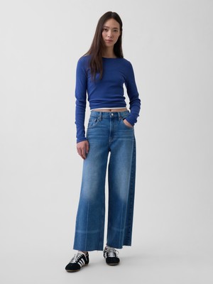 Gap Kadın Mavi High Rise Stride Wide-Leg Ankle Jean Pantolon