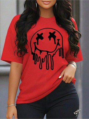 Luliana 1.kalite Baskılı Oversize T-Shirt Günlük Tişört Trend Moda ve Modern Stil Styel %100 Organik Pamuk Relaxed