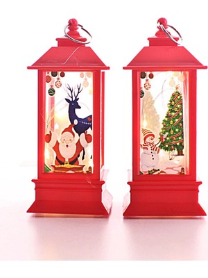 MiraLive 2 Adet Noel Baba Yılbaşı Temalı LED Titreyen Mumlu Mini Fener Asma Kulplu Kırmızı