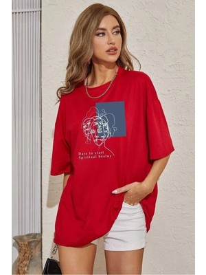 Luliana 1.kalite Baskılı Oversize T-Shirt Günlük Tişört Trend Moda ve Modern Stil Styel %100 Organik Pamuk Relaxed