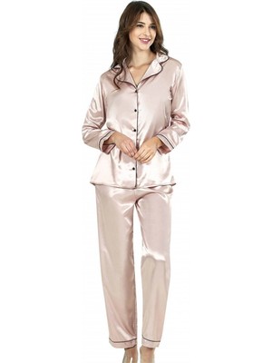 MiraLive Marsilyan- Aria's Closet Pudra Ikili Saten Gecelik Pijama Takımı 7647