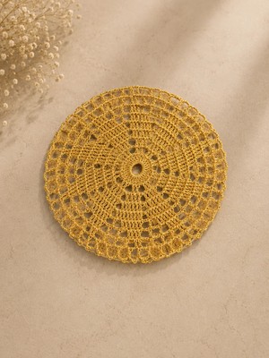 Muguetarts %100 El Emeği Papatya Sarısı Motif 1 Dantel Bardak Altlığı 10CM.
