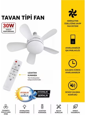 Layfhex 30W Güçlü Aydınlatma Kumandalı Tavan Vantilatörü LED Lamba Sessiz Serinletici Fan