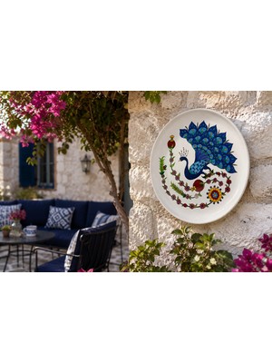 Muguetarts %100 El Yapımı Çini Tavuskuşu Tabak