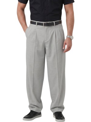 Rizzup Gri Baggy Fit Pileli Kumaş Pantolon – Likralı, Beli Lastikli Rahat Kesim Erkek Pantolon 2600920