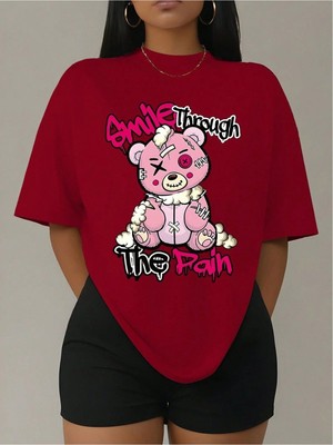 Luliana 1.kalite Baskılı Oversize T-Shirt Günlük Tişört Trend Moda ve Modern Stil Styel %100 Organik Pamuk Relaxed