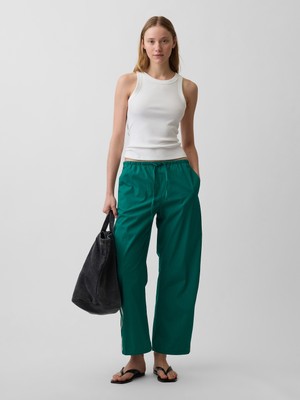 Gap Kadın Koyu Yeşil Organik Pamuk Poplin Relaxed Easy Çizgili Pantolon