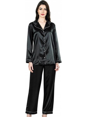 MiraLive Marsilyan- Aria's Closet Siyah Ikili Saten Gecelik Pijama Takımı 7647