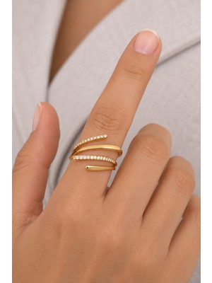 Belasso Xuping Kadın Altın Renk Zirkon Taşlı Çok Sıralı Modern Stil Yüzük