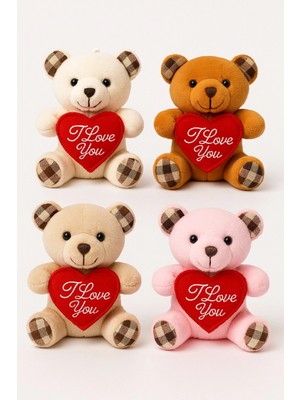 MiraLive 4 Adet Sevimli Mini Peluş Ayıcık - Kalpli 'ı Love You' Mesajlı 11X9 cm