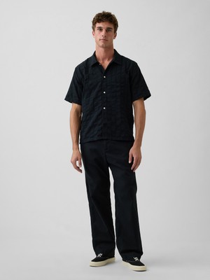 Gap Erkek Siyah Keten Karışımlı Relaxed Taper Easy Pantolon